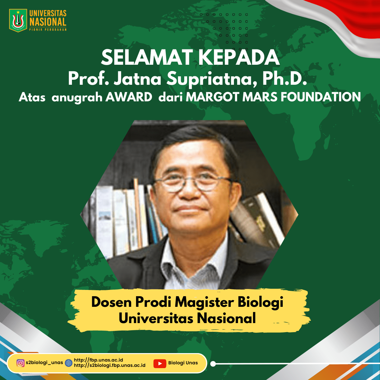 You are currently viewing Selamat Prof. Jatna Supriatna, Ph.D. atas anugerah award dari Margot Marsh Foundation