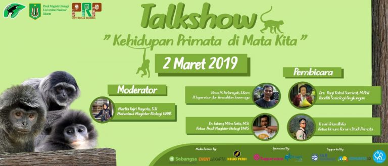 Read more about the article Talkshow “Kehidupan Primata di Mata Kita”, dengan Nara Sumber dari Litbanghut Bogor & Save MUGO (kerjasama antara: FSP Lutung, Pusat Riset Primata UNAS, Magister Biologi UNAS & Fakultas Biologi UNAS)